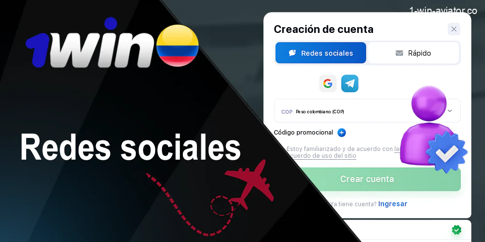 Regístrate en 1Win a través de las redes sociales